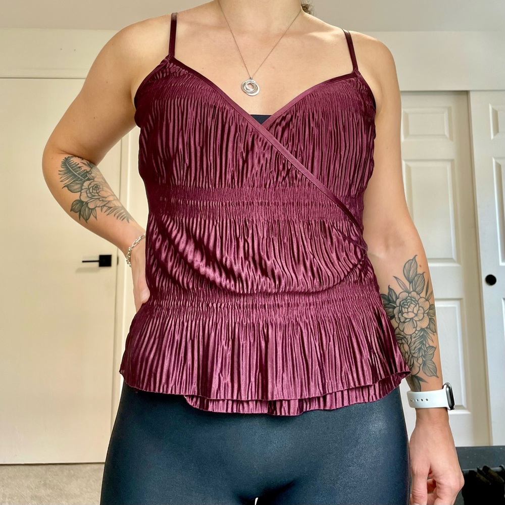 Gorgeous Burgundy Maroon Zara Silky SatinTank Blouse Size S